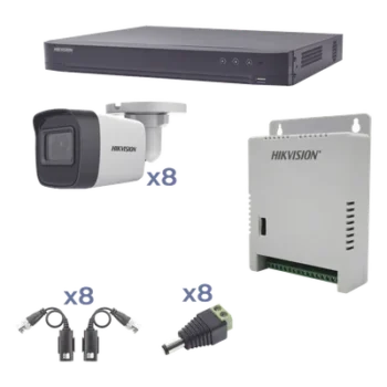 Kit TurboHD / DVR 8 Canales / 8 Cámaras Bala 2.8 mm / IR 30 m (98.4 ft) / Audio Bidireccional / Fuente 15 Vcc