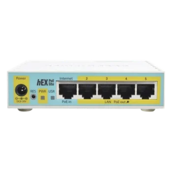 RouterBoard / 5 Puertos Fast Ethernet / 4 con PoE Pasivo / USB 2.0 / CPU 650 MHz / Rango -30°C a +70°C