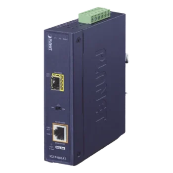Convertidor de Medios PoE Industrial / SFP 1000BASE-X a RJ45 Gigabit / PoE+ 802.3at 30W / -40 a 75°C / IP30 / 12-48V CC o 24V CA