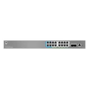 Switch Empresarial L2++ / 16 Puertos Gigabit PoE++ 250W / 2 Puertos SFP+ 10G / Switching 72 Gbps / Gestión Cloud y Local / VLAN 4K / QoS Avanzado