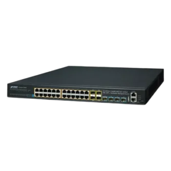 Switch Administrable Stacking Capa 3 / 24 Puertos PoE+ Gigabit / 4 SFP+ 10G / 370W PoE Total / 128 Gbps Throughput