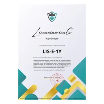 Licencia Anual Firewall / 5 Funciones Avanzadas / Antivirus / Ciberamenazas / IPS / Reconocimiento Aplicaciones y URL