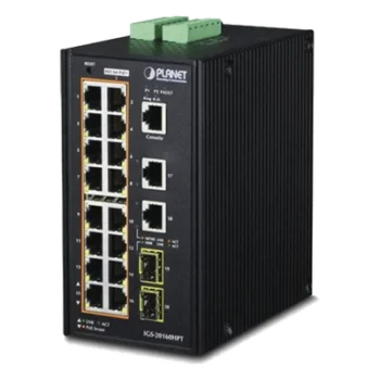 Switch Industrial Administrable / 16 Puertos PoE+ Gigabit / 2 Puertos Gigabit / 2 Puertos SFP / IP30 / -40 a 75°C