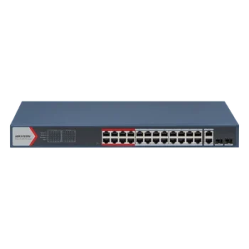 Switch PoE+ Administrable / 24 Puertos 10/100 Mbps / 2 Puertos Gigabit Combo / 370 W / Alcance Extendido 300 m (984.3 ft) / Protección 6 kV