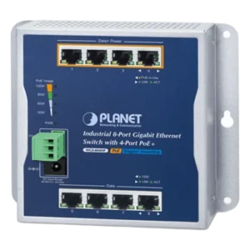 Switch Industrial No Administrable / 8 Puertos Gigabit / 4 Puertos PoE+ 802.3at / 120 W / Montaje Múltiple / Alimentación Dual con Failover