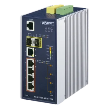 Switch Industrial Administrable / 4 Puertos Gigabit Ultra PoE 60W / 2 Puertos SFP / Rango -40°C a 75°C / IP30 / Riel DIN o Pared