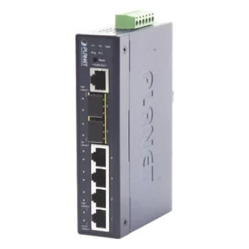 Switch Industrial Administrable Capa 2 / 4 Puertos RJ45 Gigabit / 2 Puertos SFP 1G/2.5G / IP30 / -40 a 75°C / Riel DIN / 1.05 x 2.85 x 4.43 pulgadas