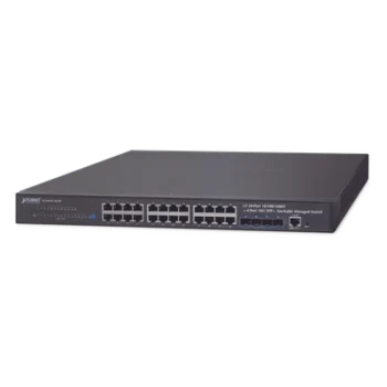 Switch Administrable Capa 3 / 24 Puertos Gigabit Ethernet / 4 Puertos 10G SFP+ / Apilable / 128 Gbps / 10 km Fibra