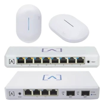 Kit de Red Profesional / Router Gigabit / Switch PoE 8 Puertos / 2 Puntos de Acceso Wi-Fi 6 / Administración en la Nube / Filtrado de Contenido