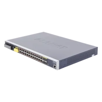 Switch PoE Industrial Capa 3 / 24 Puertos Gigabit 802.3af/at / 4 SFP Compartidos 100/1000X / Rango de Temperatura -40 ~ 75°C / Gestión Avanzada / Anillo Redundante