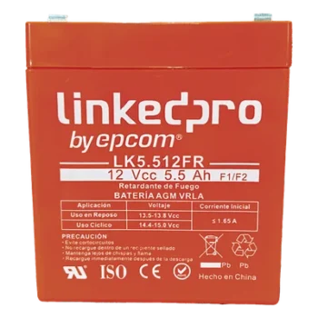 Batería de Respaldo AGM-VRLA / 12 V / 5.5 Ah / Retardante a la Flama UL94-V0 / Vida Útil 5 Años / Terminales F1 con Adaptador F2
