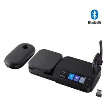 Auricular Bluetooth Mono / Cancelación de Ruido 4 Micrófonos / Autonomía 30 h / Pantalla Táctil 3" / Hub USB / Carga Inalámbrica Qi 15W