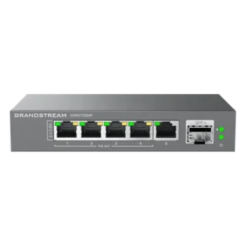 Switch Multi-Gigabit No Administrable / 5 Puertos 2.5 Gbps (4 PoE) / SFP+ 1/10 Gbps / 45 Gbps Switching / Sin Ventilador / Montaje Escritorio o Pared