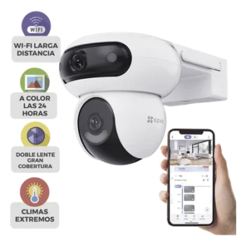 Cámara PT IP / Dual Lente 4MP+4MP / Rotación 360° / Visión Nocturna Color 40 m (131.2 ft) / Audio Bidireccional / IP65