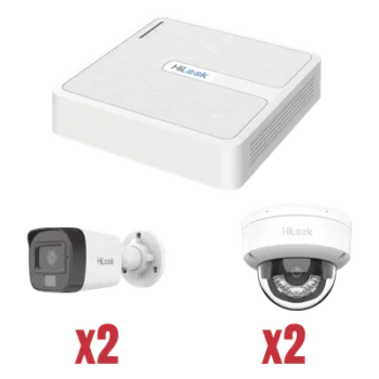 Kit de Videovigilancia IP / NVR 4 Canales PoE / 2 Cámaras Bala + 2 Cámaras Domo / 2 Megapixel / IR 30 m (98.4 ft) / Dual Light / 101° Ángulo de Visión