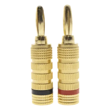 Kit Conector Banana / Tipo Tornillo / Chapado en Oro 24K / 12 AWG Máx / Polaridad Codificada / 2 Piezas