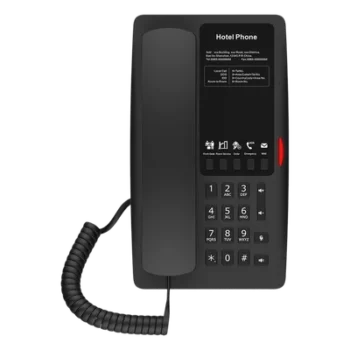 Teléfono IP Hotelero / 2 Líneas SIP / 5 Teclas Programables / Audio HD Manos Libres / PoE 802.3af / Puerto USB-A de Carga / Ethernet 10/100 Mbps