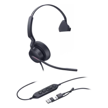 Auriculares USB Mono / Cancelación de Ruido IA / Altavoz 35 mm / USB-C/A Plug-and-Play / Compatible con Microsoft Teams