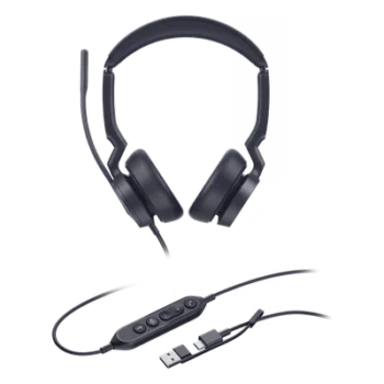 Auriculares Profesionales USB / Cancelación de Ruido IA con 3 Micrófonos / Altavoz 35 mm con EQ Dinámico / USB-C/A Plug-and-Play / Indicador de Ocupado / Compatible Microsoft Teams