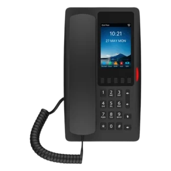 Teléfono IP Hotelero Wi-Fi 6 / Pantalla IPS 3.5" 320x480 / 2 Líneas SIP / 5 Teclas Programables / Puerto USB-A / PoE 802.3af / Audio HD / Diseño Negro