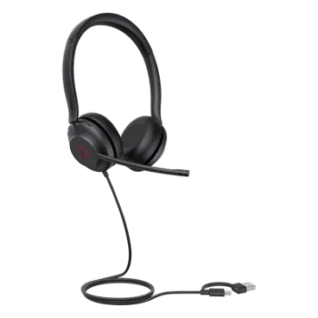 Diadema Alámbrica USB / Cancelación de Ruido 60% / Altavoz 35 mm / USB-C/A Dual / Luz de Ocupado / Brazo Ajustable 300°
