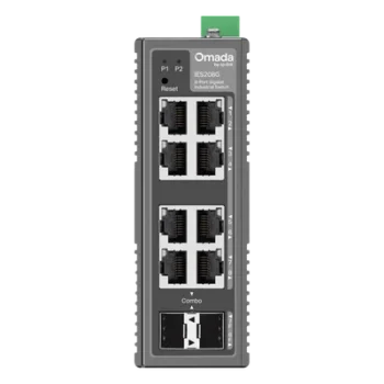 Switch Industrial Easy Managed / 8 Puertos Gigabit / 2× Combo RJ45/SFP / 16 Gbps / -40°C a 75°C (-40°F a 167°F) / Protección 6kV / IP40 / Montaje DIN Rail