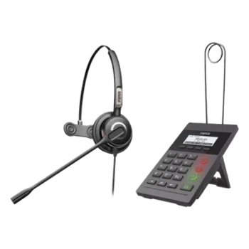 Kit de Call Center / Teléfono IP PoE / Pantalla 128x48 / 2 Puertos Ethernet / Diadema con Cancelación de Ruido / Fuente de Alimentación