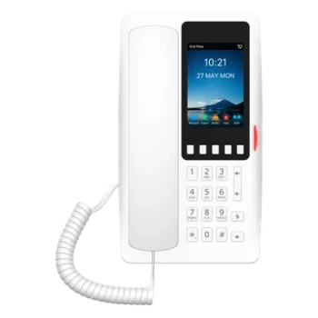 Teléfono IP Hotelero Wi-Fi 6 / Pantalla IPS 3.5" 320x480 / 2 Líneas SIP / 5 Teclas Programables / Puerto USB-A / PoE 802.3af / Audio HD / Diseño Blanco