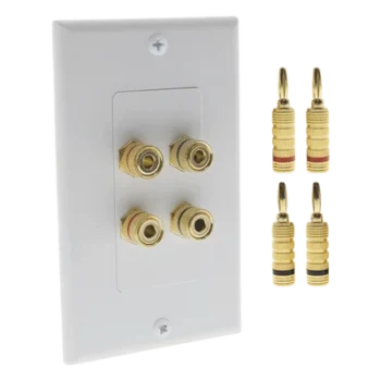 Placa de Pared para Altavoz / 2 Altavoces / 4 Postes Banana / Conectores Chapados en Oro / 75 x 115 x 15 mm / Sin Soldadura
