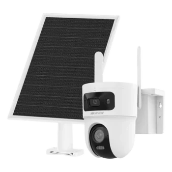 Cámara Solar IP Dual / 4 Megapixel / Doble Lente PT 4 mm + Fijo 2.8 mm / AOV 24/7 / 4G LTE / Dual Light 30 m (98.4 ft) / IP66