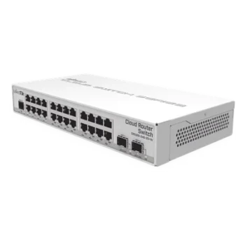 Switch / 24 Puertos Gigabit / 2 Puertos SFP+ 10G / Dual OS / 512 MB RAM / 800 MHz CPU / Fanless / PoE Pasivo / Doble Entrada DC