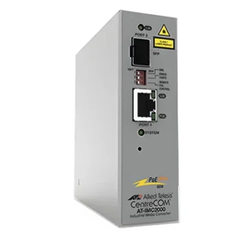 Convertidor de medios industrial PoE+ / 10/100/1000T a 100/1000X SFP / -40°C a 75°C / IP-30 / Sin ventilador / 70W PoE++