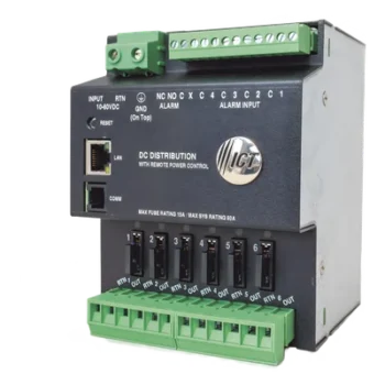 Unidad de Distribución de Energía DC / 6 Salidas / 60 A Total / Control Ethernet TCP-IP / SNMPv3 / Montaje Riel DIN
