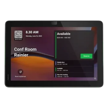 Panel de Programación de Salas / Pantalla Táctil 10.1" / Resolución 1920x1200 / Android 13 / PoE IEEE 802.3af / Wi-Fi 802.11ac / Bluetooth 5.2 / Certificado Microsoft Teams y Zoom Rooms / Barras LED de Disponibilidad / Montaje Flexible