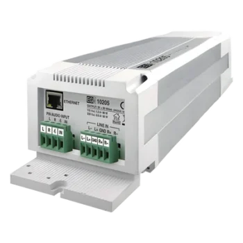 Etapa de potencia IP / 2×25W estéreo o 1×50W mono / Carril DIN / RTP-SIP-Modbus / WAV-MP3 / 8 GB