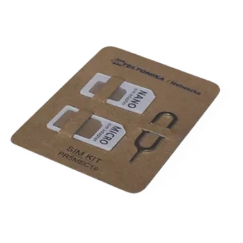 Kit de Adaptador SIM / Cartón Kraft Ecológico / Aguja Acero Inoxidable 0,60 mm / Adaptadores Nano y Micro SIM / Peso 1 g