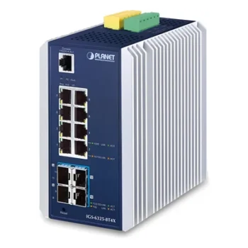 Switch Ethernet Gestionado Capa 3 Industrial DIN-rail / 8 Puertos RJ45 Gigabit / 4 Puertos SFP+ 10G / Temp. -40 a 75°C / Protección ESD 6kV DC / Recuperación ERPS <10ms / 4K VLAN