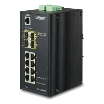 Switch Industrial Administrable / 8 Puertos 10/100/1000T RJ45 / 4 Ranuras 100/1000X SFP / 12-72V DC / 17.85 Mpps