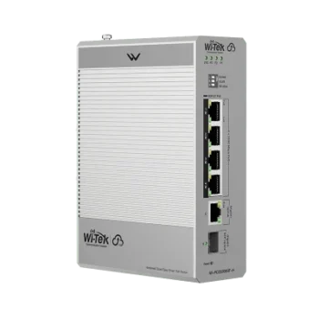Switch Industrial PoE / 4 Puertos Gigabit PoE++ (802.3bt) 90W / 1 Puerto Gigabit + 1 SFP / Fanless / DIN-Rail / -30°C a 65°C / Presupuesto PoE 55W-300W