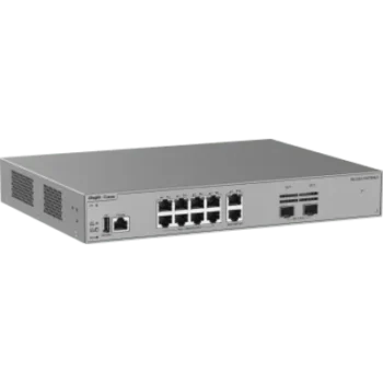 Switch Capa 3 / 10 Puertos Gigabit PoE+ / 2 Puertos SFP 2.5GE / Capacidad de Conmutación 30 Gbps / PoE Budget 125 W / Diseño sin Ventilador / Protección contra Sobretensiones 10 kV / VSU / OSPF / RIP / Línea Cybrey