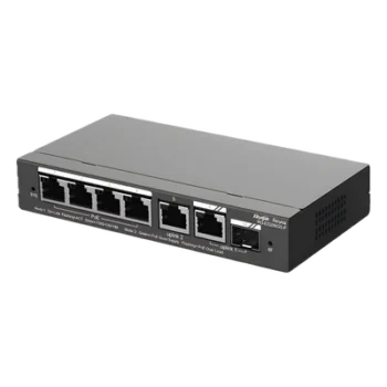 Switch Administrable Cloud / 6 Puertos Gigabit / 4 PoE+ 54W / 1 SFP / 12 Gb/s / Sin Ventilador