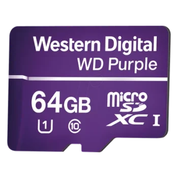 Memoria microSD de 64GB PURPLE, Especializada Para Videovigilancia, 10 VECES MAYOR DURACIÓN, 3 AÑOS DE GARANTIA