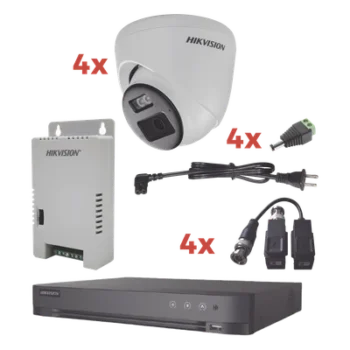 Kit de Videovigilancia TurboHD / 4 Canales + 1 IP / 4 Cámaras Eyeball 2 MP / ColorVu / Audio Bidireccional / Dual Light 40 m (131.2 ft) / IP67 / Fuente de Poder Regulada