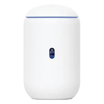 UniFi Dream Router con WiFi 6, 4 puertos LAN Gigabit de los cuales 2 son POE 802.3af. Aplicaciones UniFi Network, Protect y Access pre-instaladas. Pantalla LCD