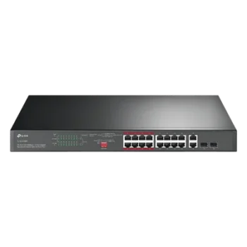 Switch PoE+ No Administrable de 16 puertos 10/100 Mbps / 2 puertos 10/100/1000 Mbps en Combo con 2 Puertos SFP / Presuuesto PoE 250 W / Extensor PoE de hasta 250 metros