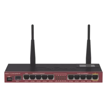Router Board, 10 Puertos Ethernet, 1 Puerto SFP, Wi-Fi de Gran Cobertura 2.4 GHz Antenas de 4 dBi, hasta 1 Watt de potencia