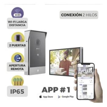 Videoportero IP / 2 Hilos / Monitor 7' Touchscreen / 2K 162° / Wi-Fi Dual 2.4/5 GHz / 2 Salidas de Apertura / IP65