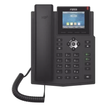 Teléfono IP empresarial para 4 líneas SIP con pantalla LCD de 2.8 pulgadas a color, puertos Gigabit, IPv6, Opus y conferencia de 3 vías, PoE
