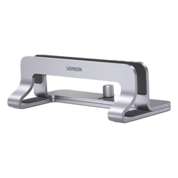 Soporte Vertical para Laptop / Ajustable 12-26 mm / Aluminio y Silicona / Hasta 15.6 pulgadas / Base Antideslizante / Color Plata
