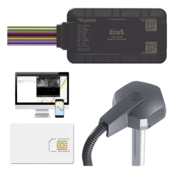 Kit de Rastreo Vehicular / Sensor de Combustible Cableado / LTE Cat1 y LTE-M / BLE 5.0 / GNSS U-blox / IP54 / Batería de Respaldo / Detección de Interferencias